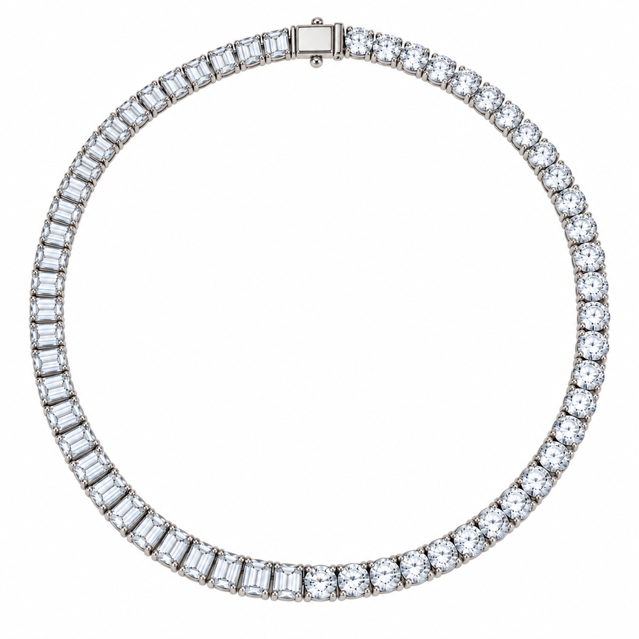 HALF ROUND / HALF BAGUETTE TENNIS NECKLACE