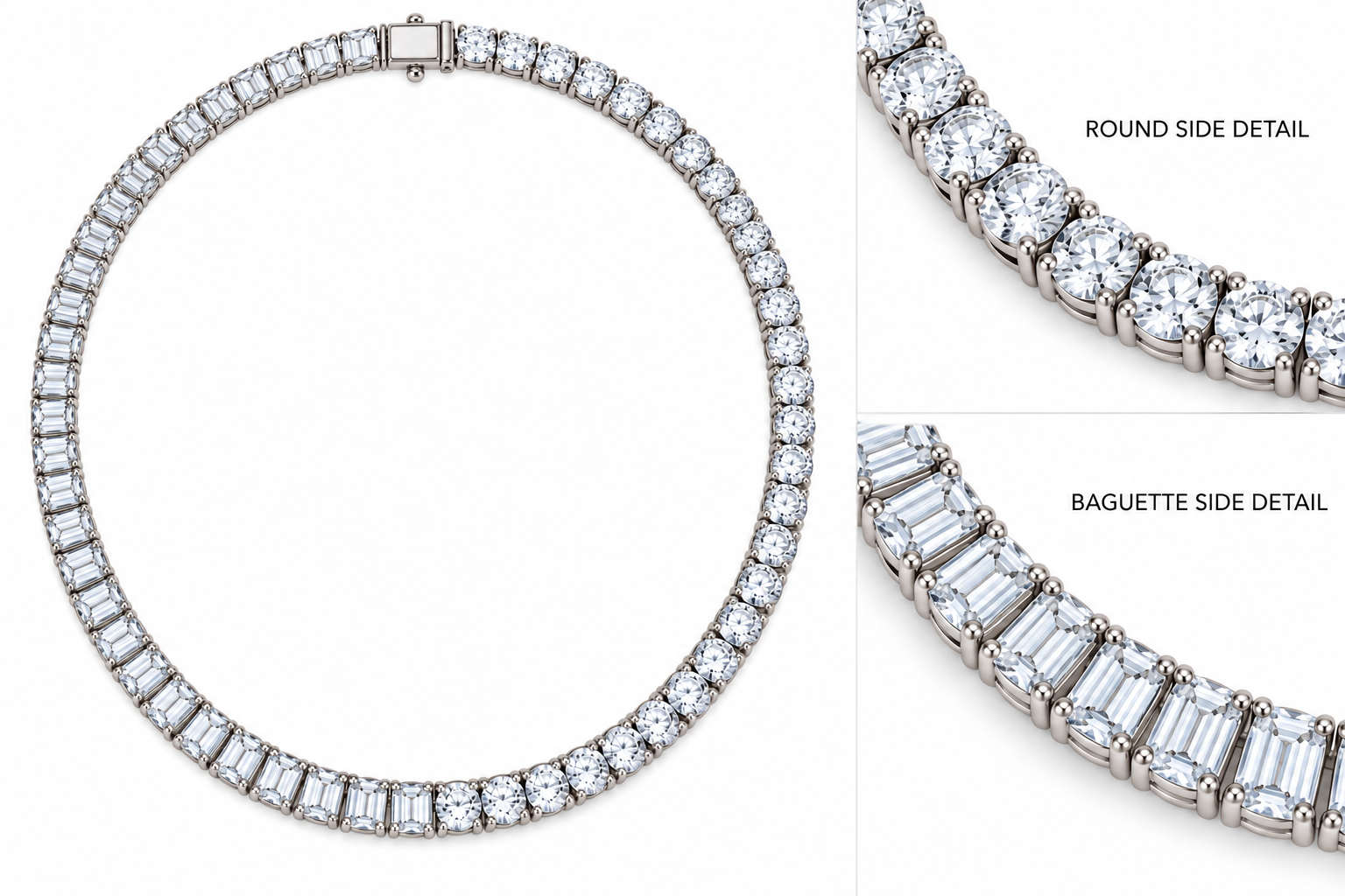 HALF ROUND / HALF BAGUETTE TENNIS NECKLACE