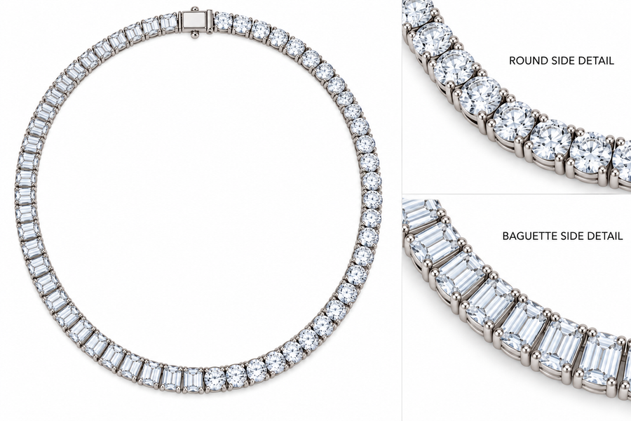 HALF ROUND / HALF BAGUETTE TENNIS NECKLACE