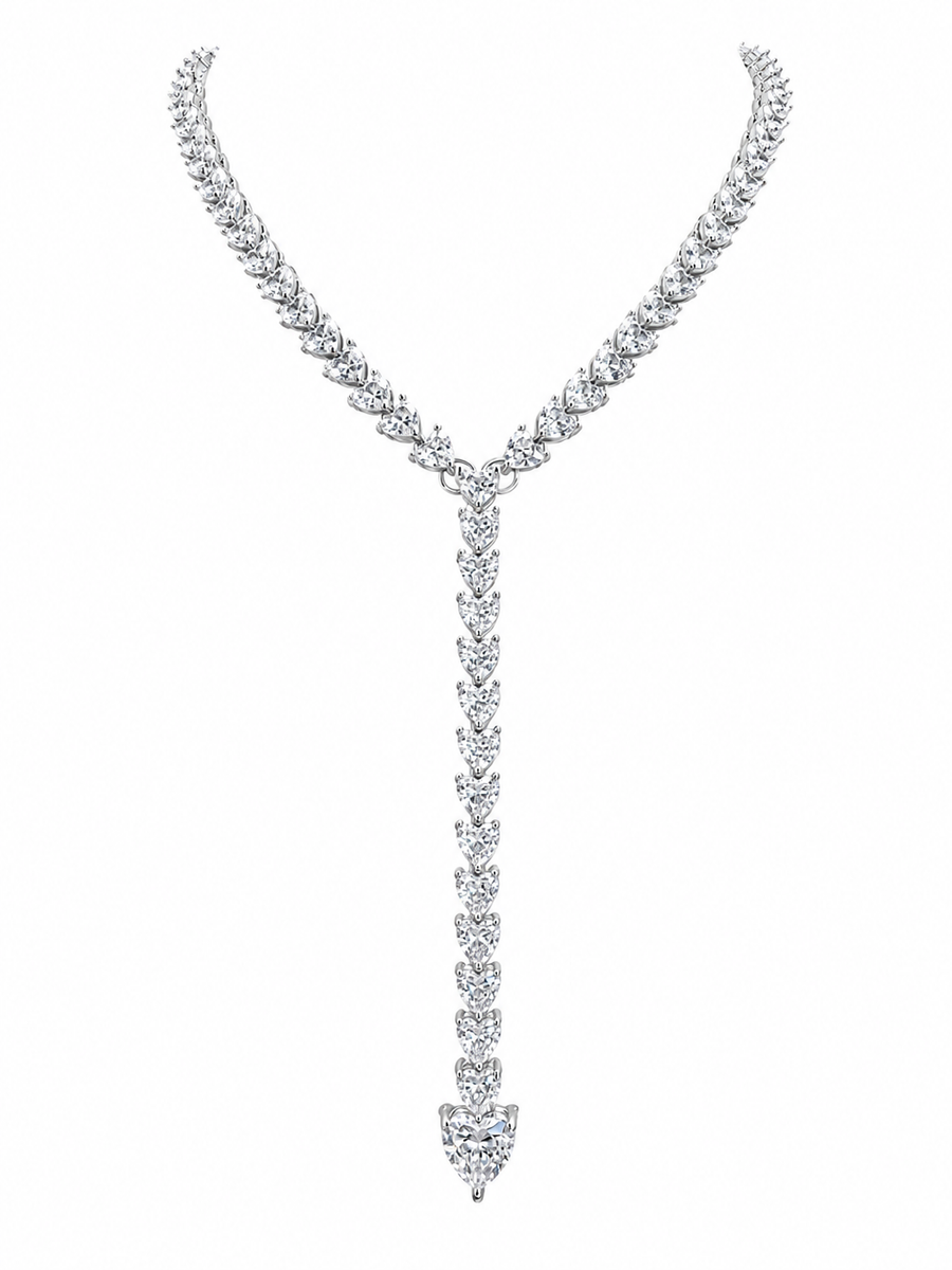 Lariat Heart Tennis Necklace