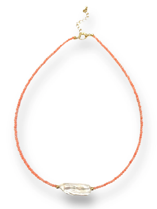 Mila Coral Short Necklace - Pearl