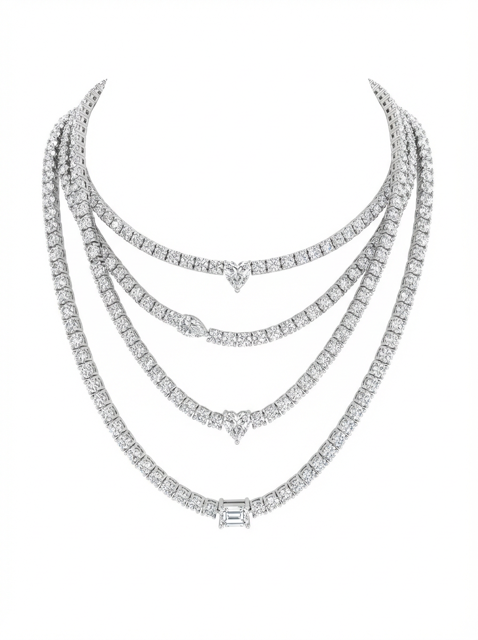 Solitaire Fancy Shape Tennis Necklace