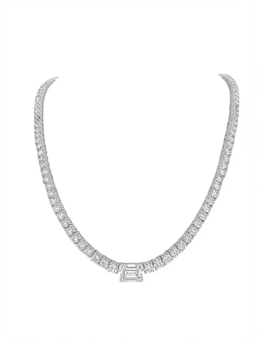 Solitaire Fancy Shape Tennis Necklace