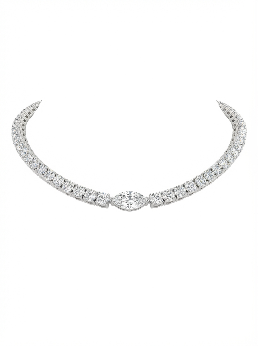 Solitaire Fancy Shape Tennis Necklace