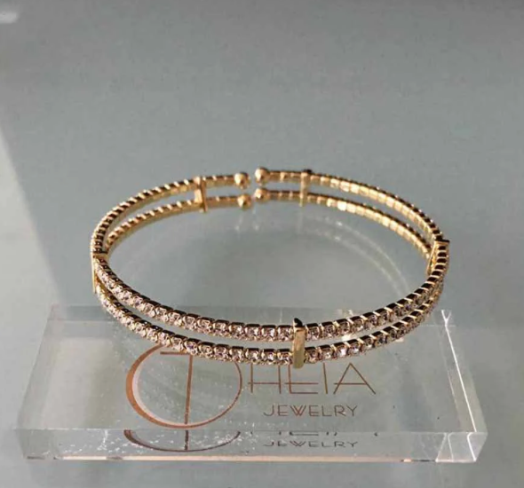 Double Single Row Bracelet with Bar Accent - Gold